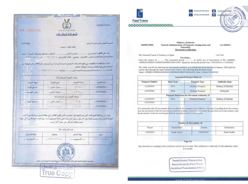 ترجمة شهادات التحرك 1 شهادة تحركات 1