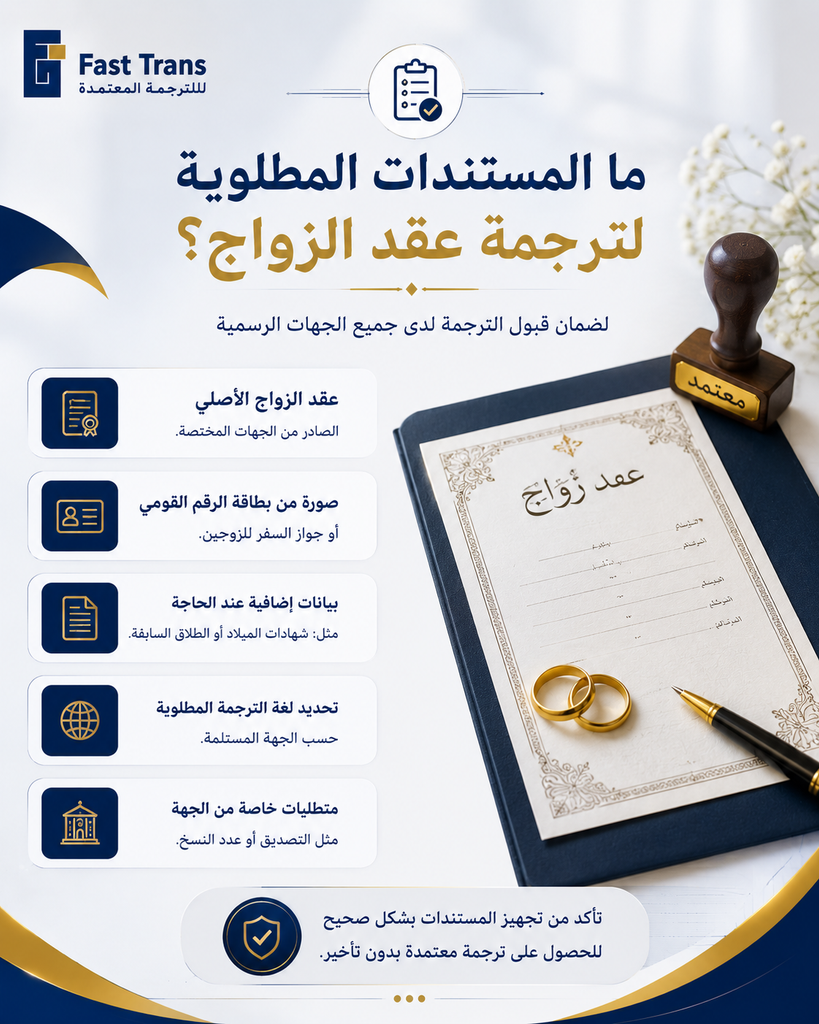 ما المستندات المطلوبة لترجمة عقد الزواج؟