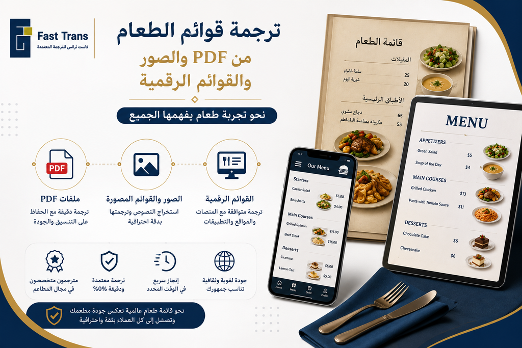 ترجمة قوائم الطعام من PDF والصور والقوائم الرقمية