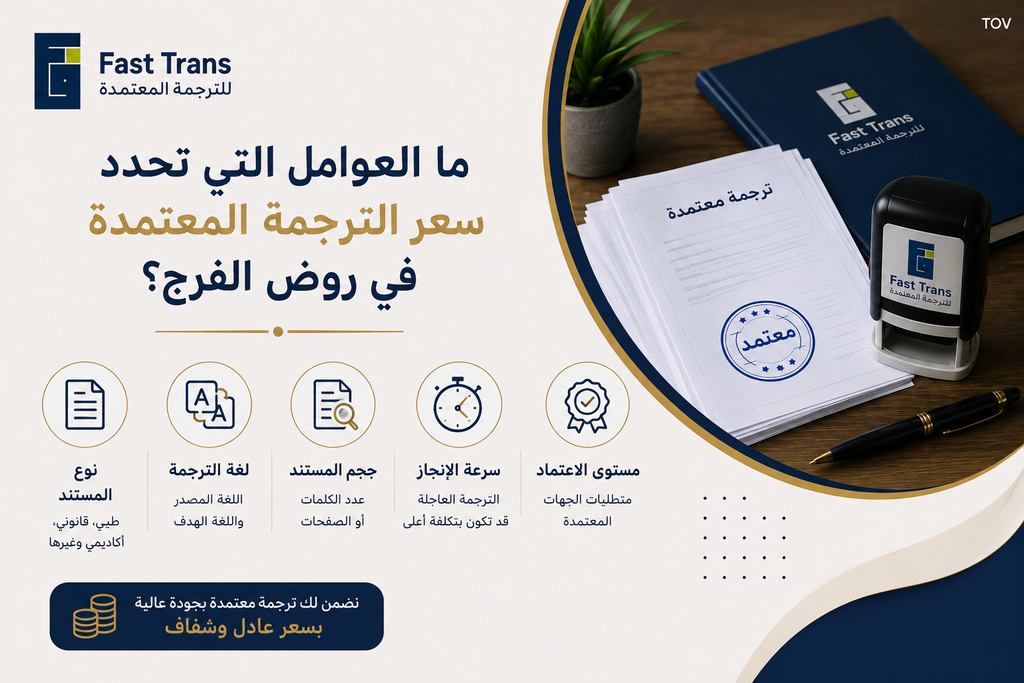 مكتب ترجمة معتمد في روض الفرج | ترجمة دقيقة ومعتمدة 2 ما العوامل التي تحدد سعر الترجمة المعتمدة في روض الفرج؟