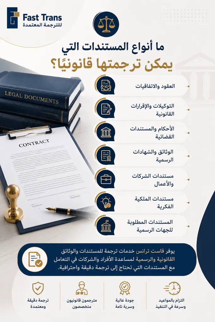 ما أنواع المستندات التي يمكن ترجمتها قانونيًا؟